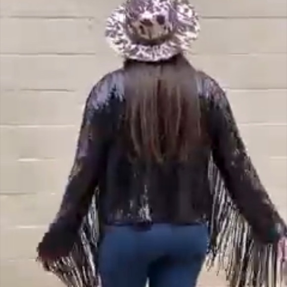Black sequin fringe zip up jackets - Picture 3 of 4